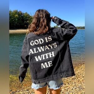 Elevated Faith God Is Always With Me Denim Jacket Dark Wash